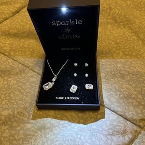 Sparkle Allure Silver-Plated Clear Cubic Zirconia Necklace & Earring Set